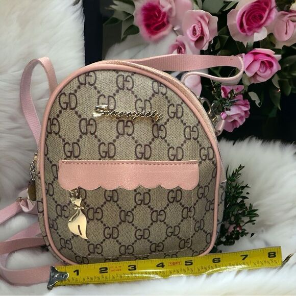 Cute mini backpack l PU Leather l Pink/Red Accent l Gold Kitty Hardware l New main image 4